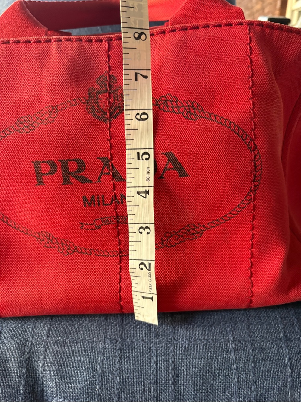 Authentic PRADA Canapa Small Canvas Tote Bag Rosso Red B2439G w/ Auth Card - Picture 11 of 12